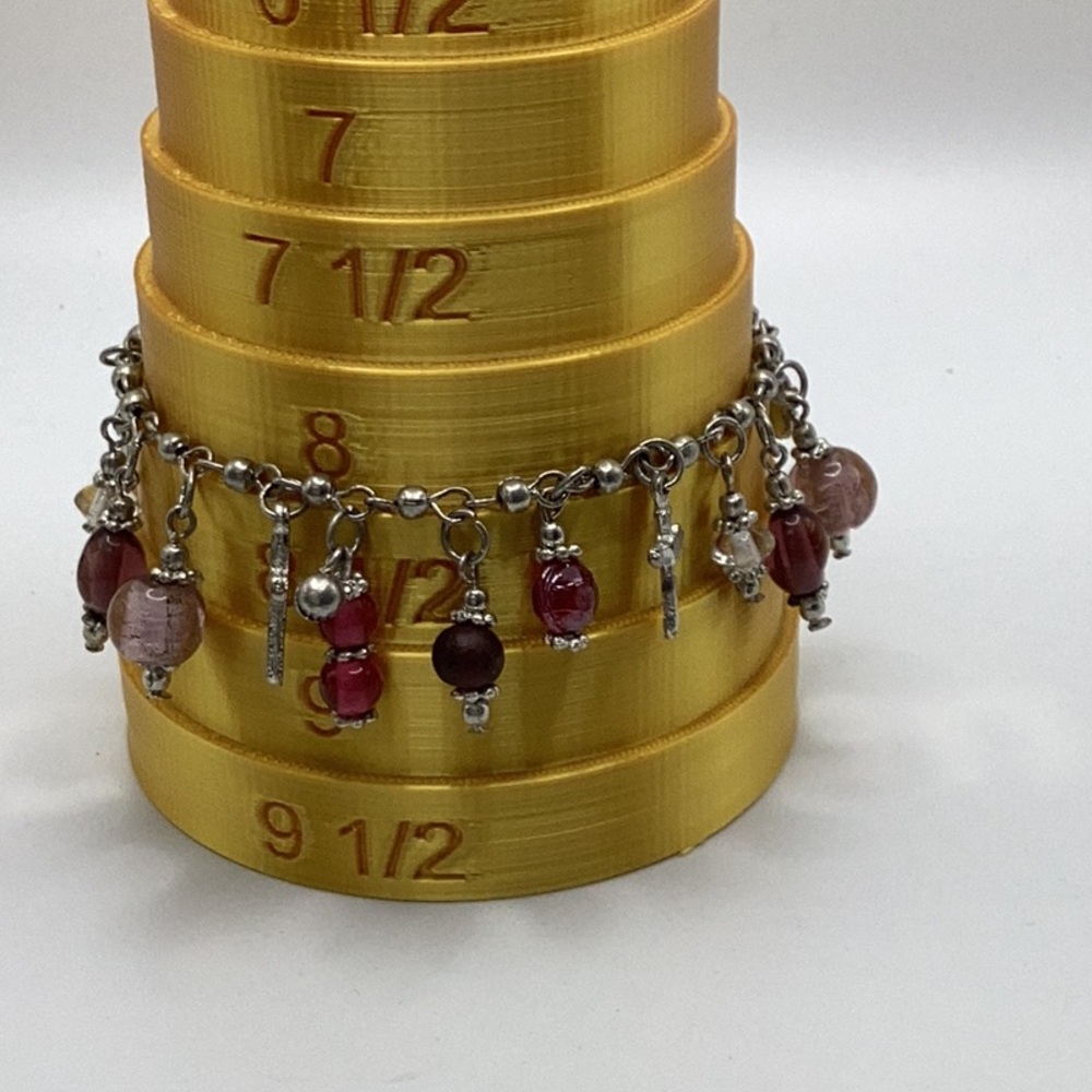 Silver and Red Beaded Charm Bracelet